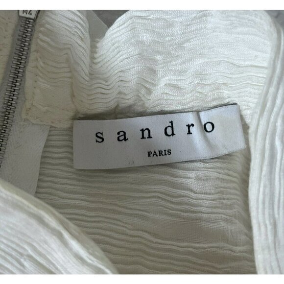 SANDRO Paris Janyce Womans Sz 3 (L) Ecru Puff Sleeve Cloqué Blouse Cropped Top - Picture 6 of 8